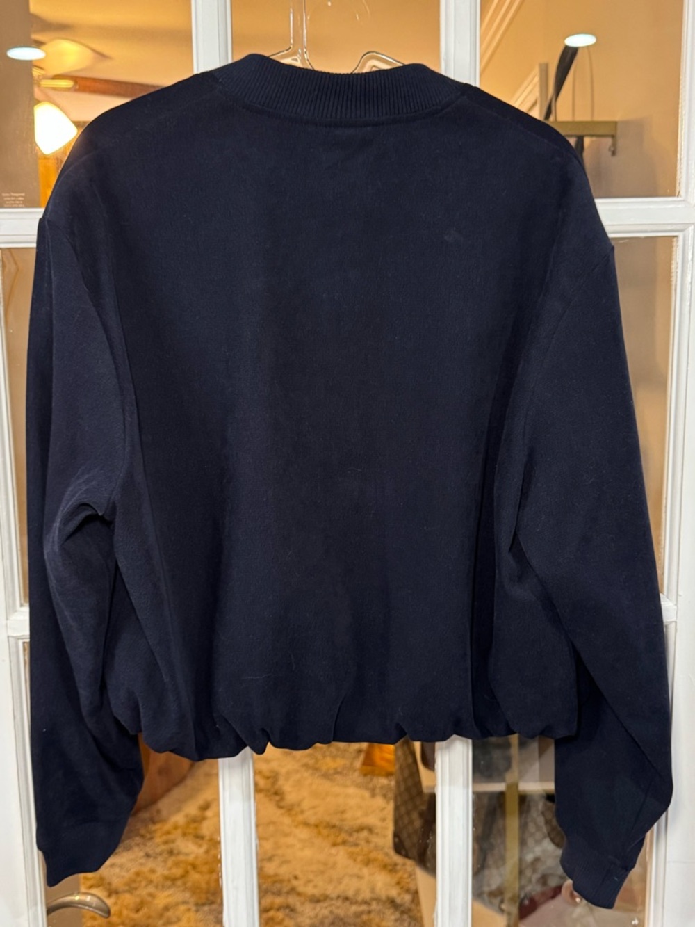 ZARA Navy Textured Bomber Jacket with Drawstring Hem - Picture 9 of 10